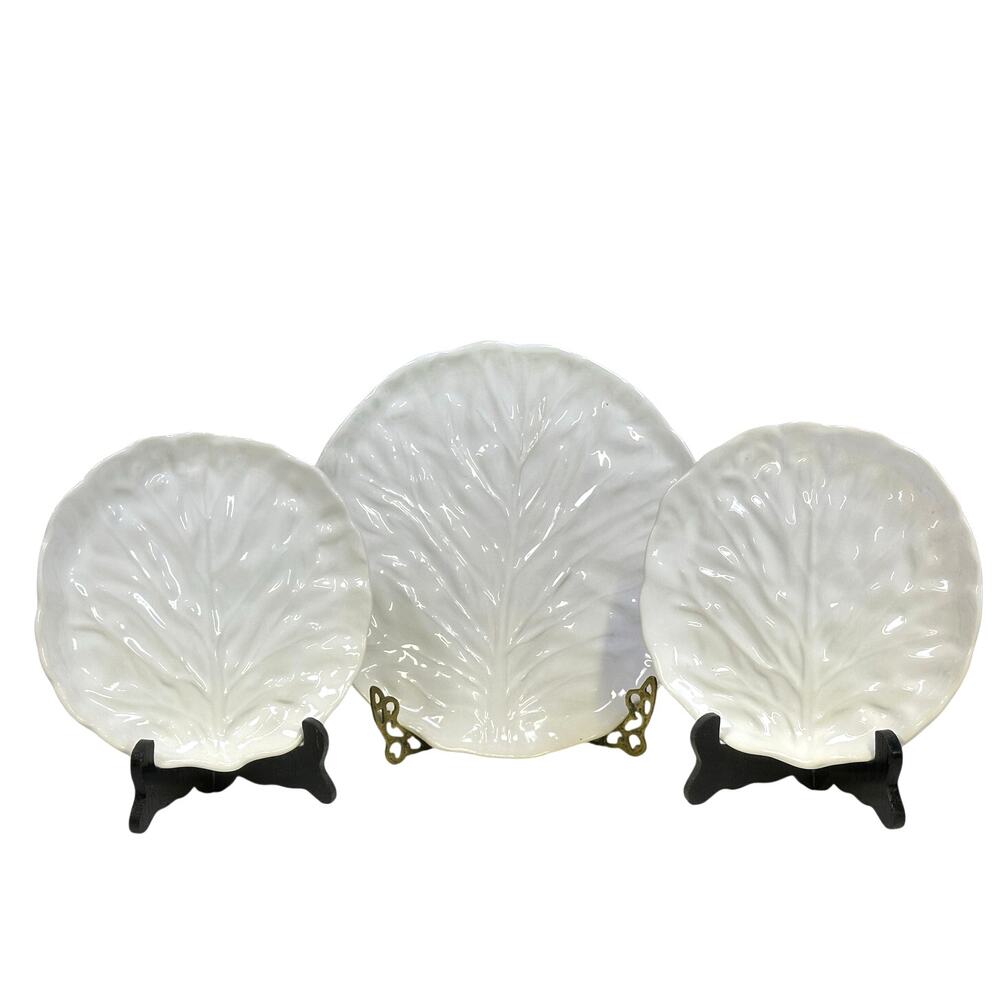 Majolica Portugal White Cabbage 1 Dinner Plate and 2 Salad Plates-Excellent